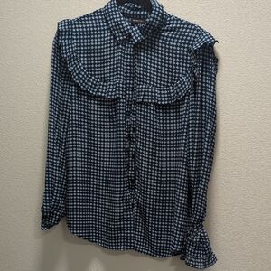 Who What Wear Blue and White Floral Blouse